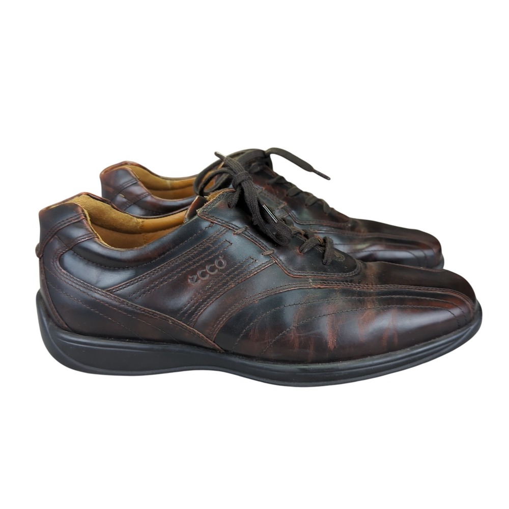 Ecco Mens Leather Oxford Dress Shoes Brown Lace Up Casual Comfort 44 10-10.5‎
